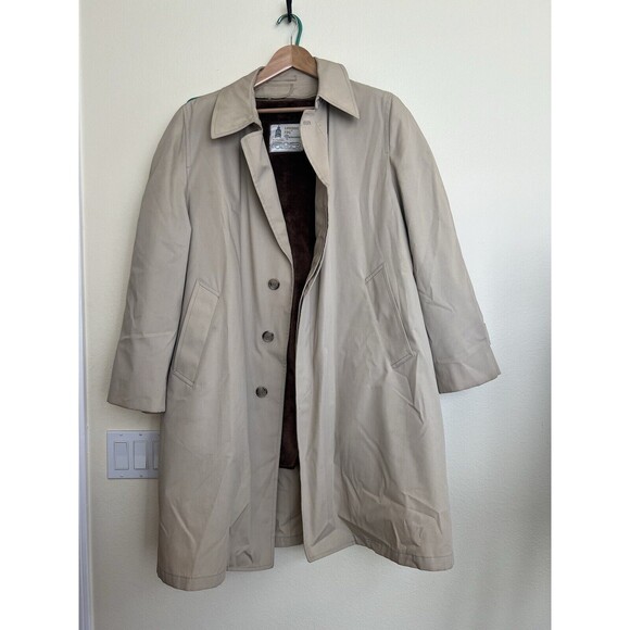 Vintage London Fog Maincoats Trench Coat Mens 44R  Tan Removable Faux Fur Lining - Picture 1 of 14